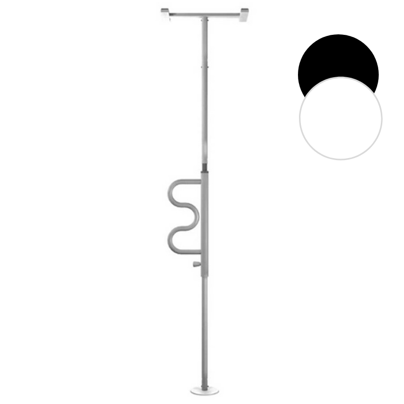 shows white security pole with curved grab bar section
