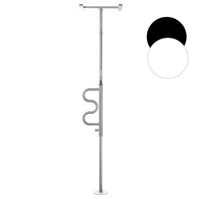 shows white security pole with curved grab bar section