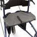 shows a close-up of the seat on the blue Tri-walker walking aid