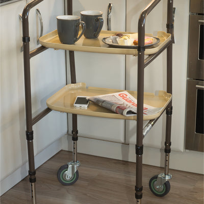 Height adjustable household trolley with two trays