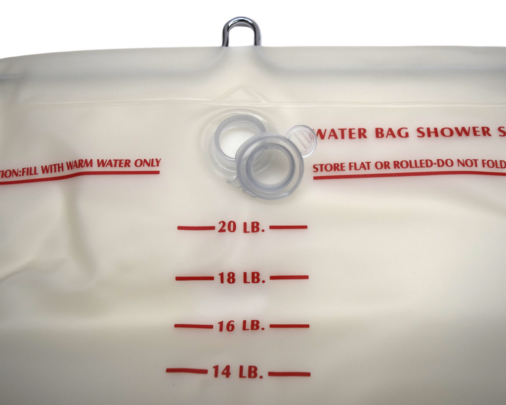 shows the valve for filling the Water Bag Shower Set
