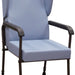 shows the blue flat pack chelsfield high back chair