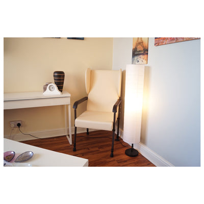 shows the cream flat pack chelsfield high back chair