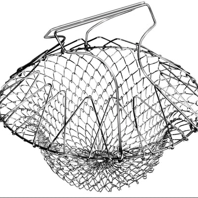 shows the stainless steel basket from above
