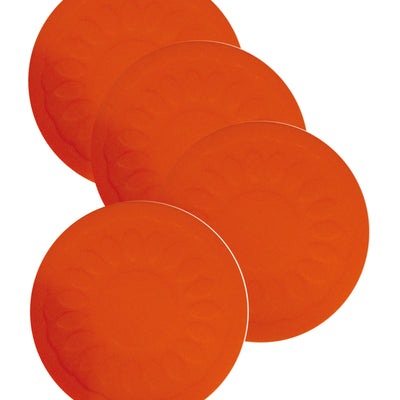 shows four red non slip silicone coasters