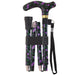 shows the deluxe folding patterned walking cane in 'magic blossom' design