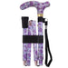 shows the deluxe folding patterned walking cane in 'purple blossom'