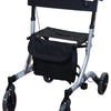 shows the grey deluxe ultra lightweight folding 4 wheeled rollator