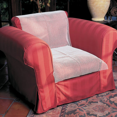 shows the dycem non-slip netting on a red armchair