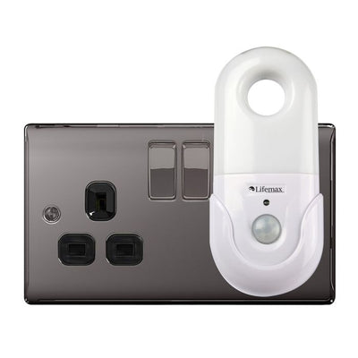 the image shows the Lifemax always ready night light torch plugged in to a socket