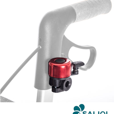 The image shows the SALJOL Carbon Rollator Bell on the handle of the rollator