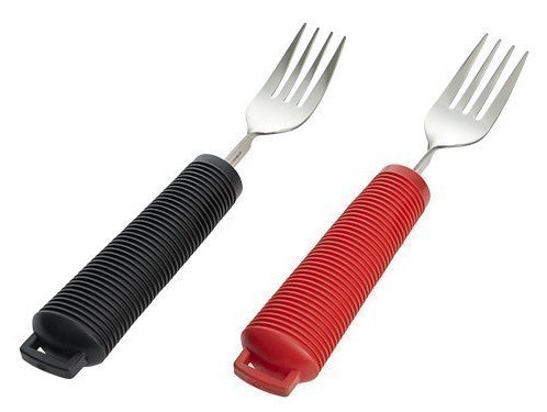 shows the bendable fork in red and black