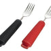 shows the bendable fork in red and black