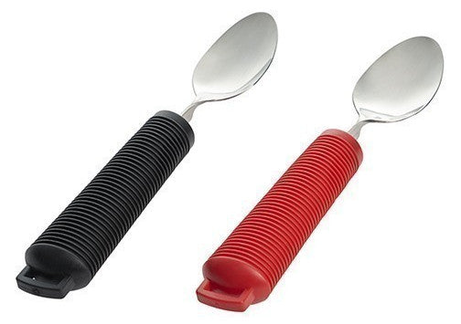 shows bendable dessert spoons in both red and black