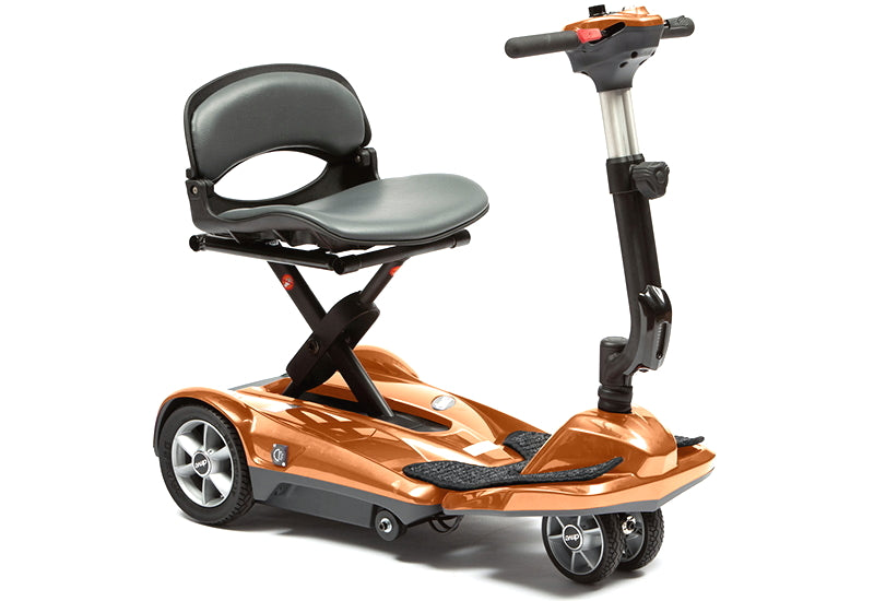 the image shows the dual wheel auto fold scooter in copper