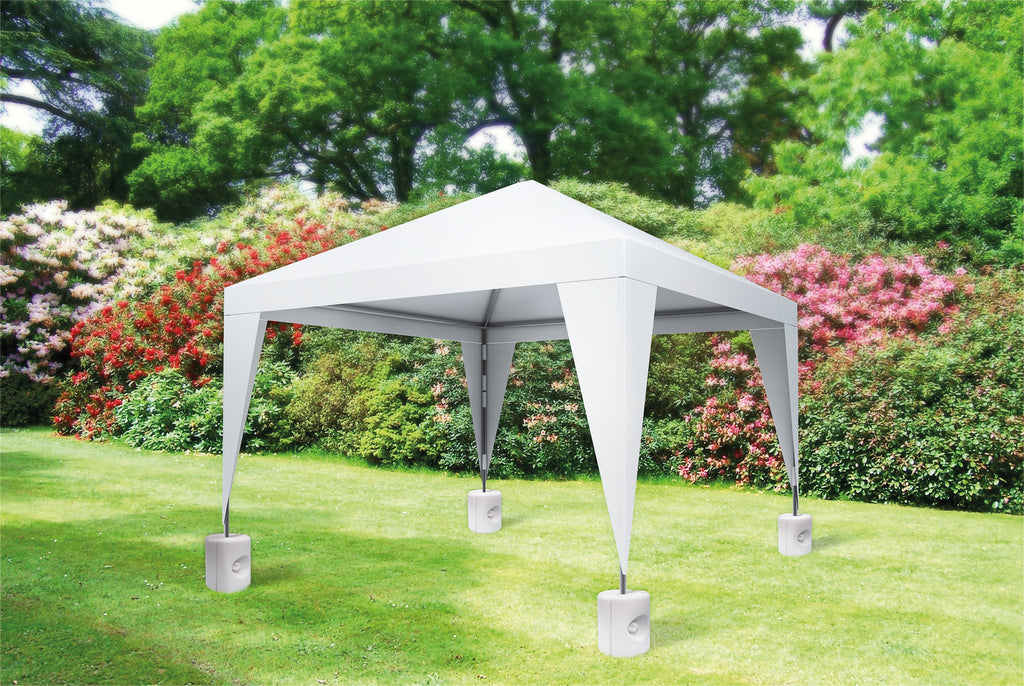 Set of 4 Plastic Gazebo Leg Weights - in use holding a gazebo