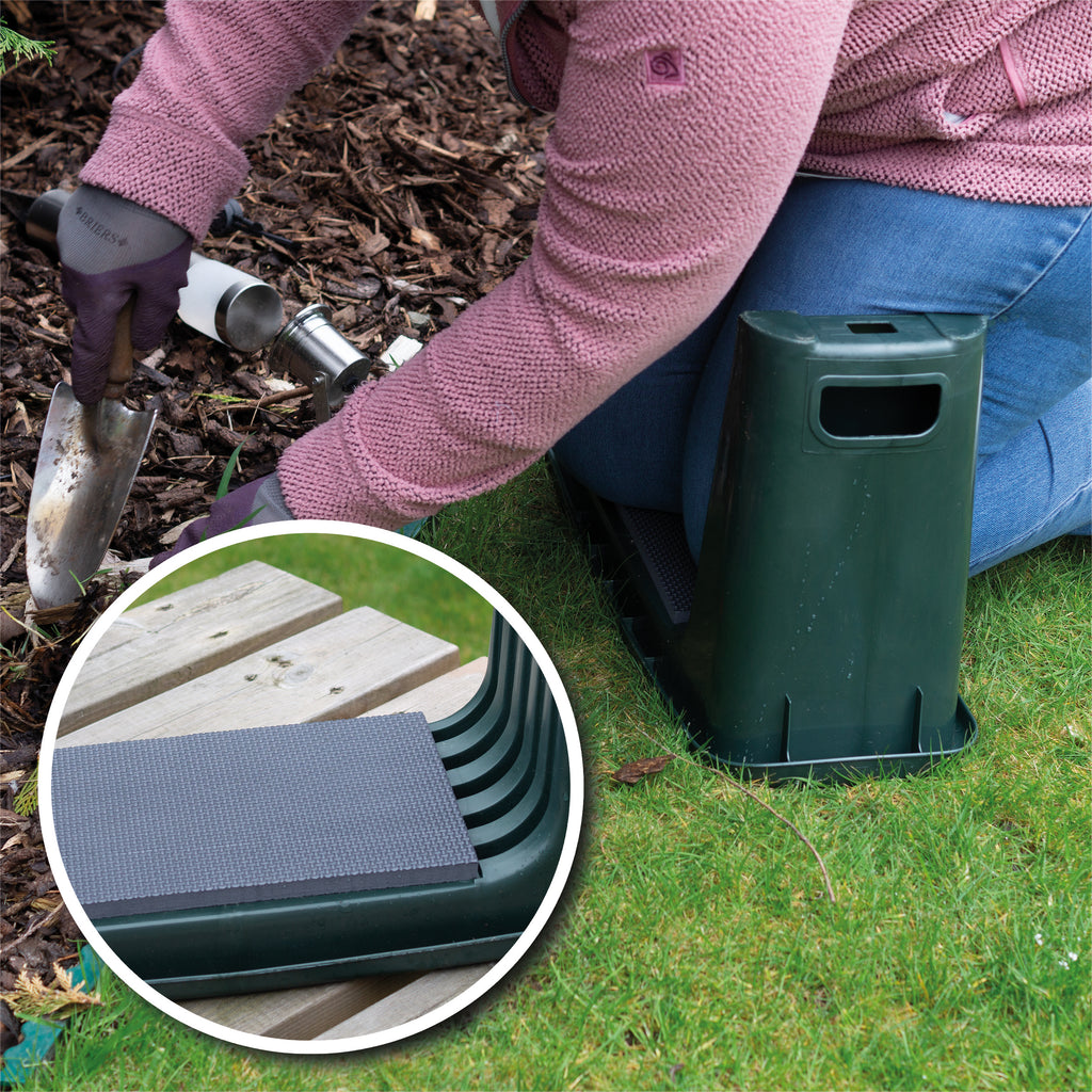Padded Garden Kneeler in use, close up of soft base