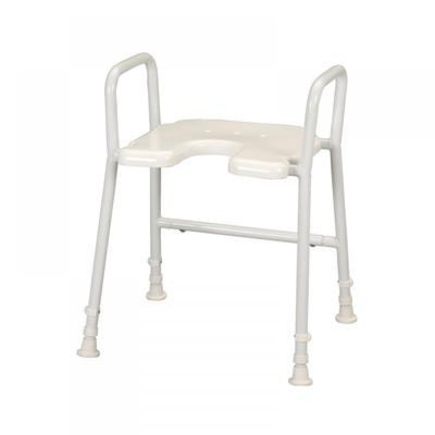 image shows lightweight shower stool with armrests