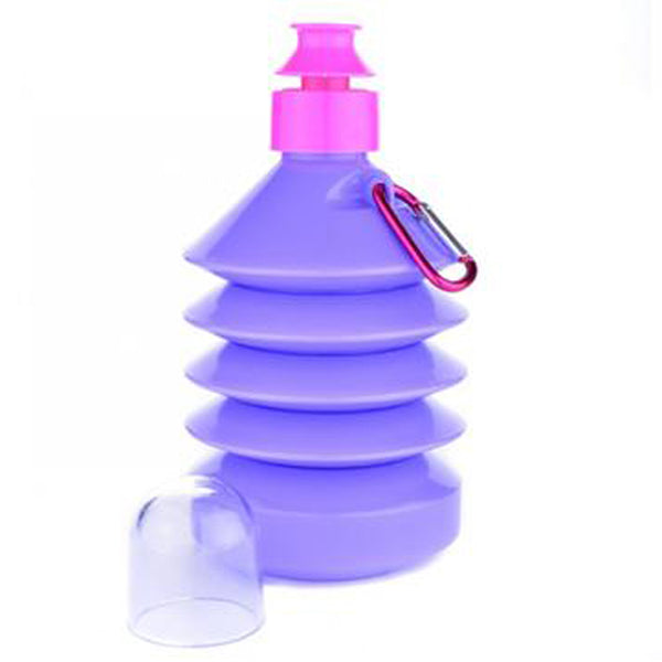 Plastic Collapsible travel Water Bottle with clip Purple