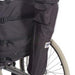 The image shows the wheelchair oxygen bag fastened to the back of a wheelchair
