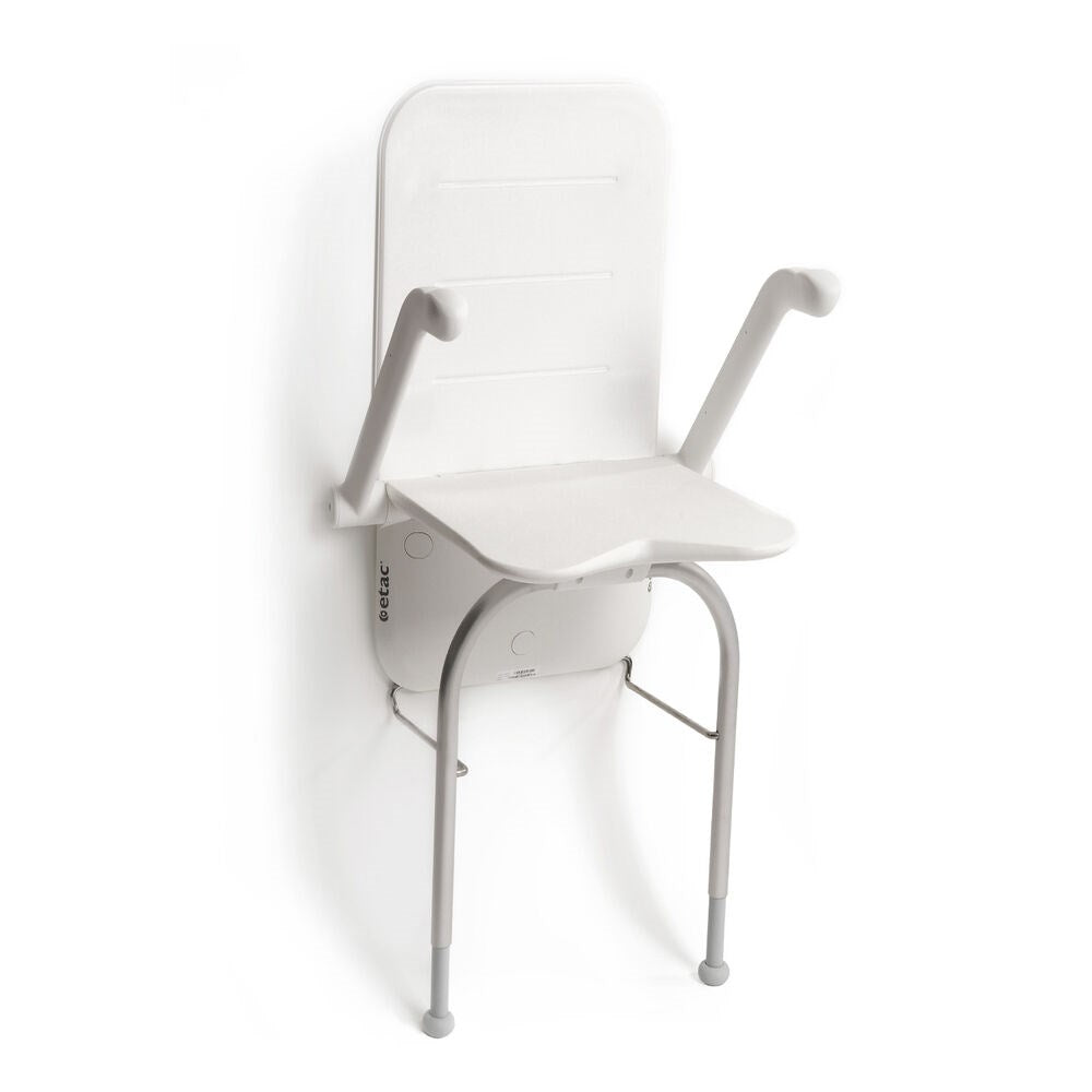 Shower seat with arms, black and supporting legs