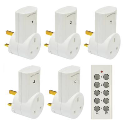The 5 wireless plug in remote control sockets and the remote control