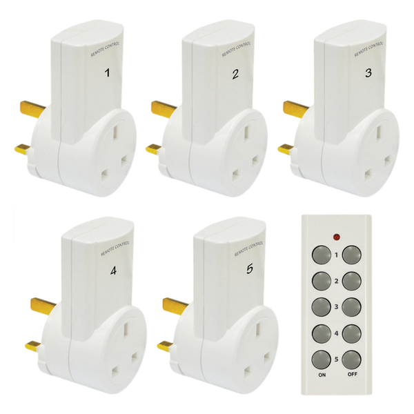 The 5 wireless plug in remote control sockets and the remote control