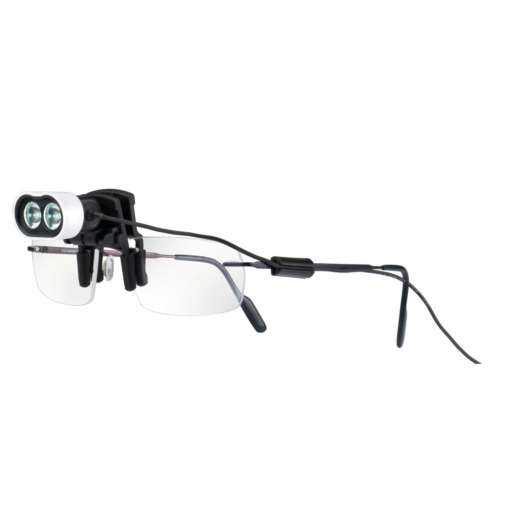 The Eschenbach Headlight LED on a pair of glasses