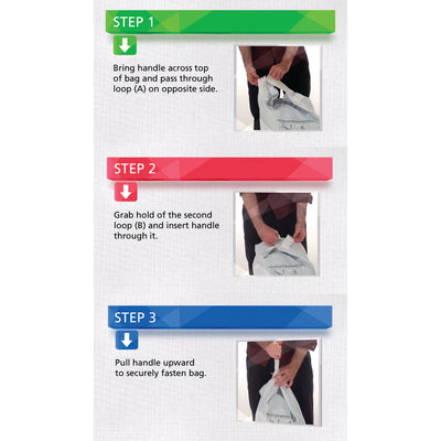 shows a diagram explaining how to use the SafeKnot Laundry Bags