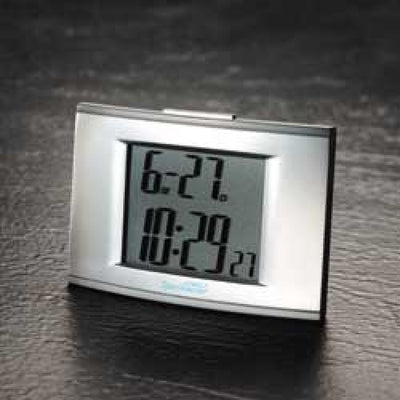 a close up of the talking alarm clock with calendar and stopwatch