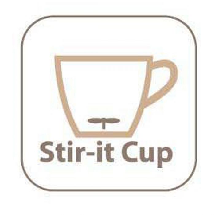 the image shows a diagram showing how the lifemax typhoon self stirring mug works and the words 'stir-it cup'