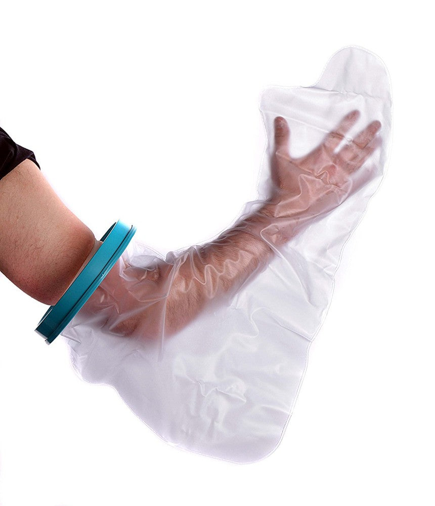 image shows short arm waterproof cast and bandage protector