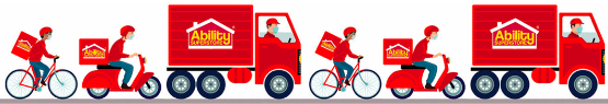 Delivery vehicles with the Ability Superstore logo.