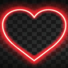A red neon heart on a black, chequered board background