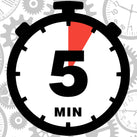 A graphic depiction of a stop watch that has 5 minutes showing on it. In the background are various grey clock faces