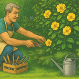 A man pruning some flowers in a garden setting