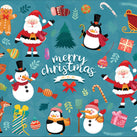 Lots of colour Christmas artwork like Santa, snowmen, deer, penguins and trees
