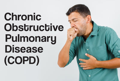 A man in a blue shirt coughing, with the text Chronic Obstructive Pulmonary Disease (COPD) on the left