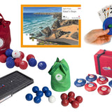 Various games that are available for sale on the Ability Superstore website – including the Boccia sets, Kurling game, jigsaw puzzle, playing cards and a playing card cardholder