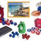 Various games that are available for sale on the Ability Superstore website – including the Boccia sets, Kurling game, jigsaw puzzle, playing cards and a playing card cardholder