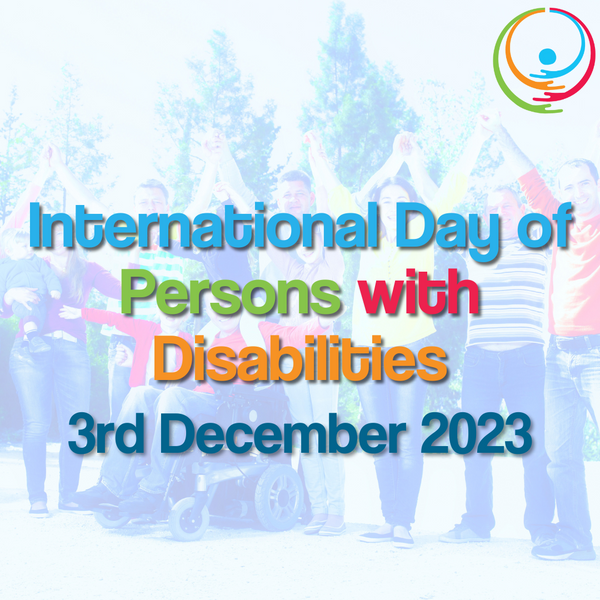Text reads International Day of Persons with Disabilities with group of people in the background. The day's official logo is in the top right