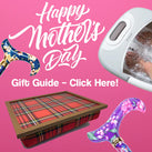 Pictures of two pretty walking sticks, the Lifemax foldaway foot spa and the tartan lap tray on a pink background