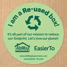 A copy of the recycling sticker that is being added to all boxes being dispatched