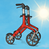 A rollator on a sunny, blue sky background
