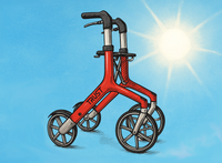 A rollator on a sunny, blue sky background