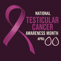 Words and a purple ribbon signifying – Testicular Awareness Month, April