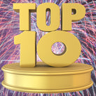 Bright and colourful fireworks can be seen in the background. The – Top 10 – logo is on top of the fireworks