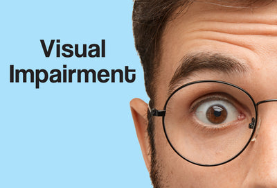 A close-up of a man's eye wearing sunglasses. The words – Visual Impairment – can be seen