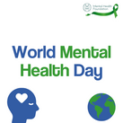 Text reads World Mental Health Day, with illustrations of a head with a love heart for a brain and a globe. The Mental Health Foundation logo appears in the top right