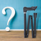 the image shows a big question mark next to a walking stick with a ferrule on it
